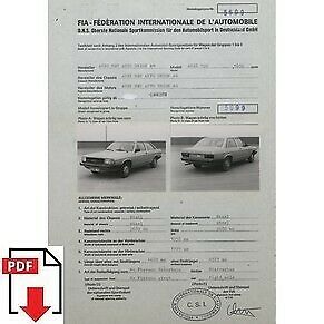 1978 Audi 100 FIA homologation form PDF download